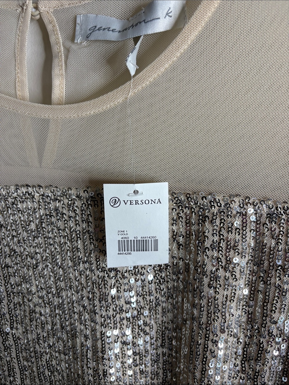 Sequin Long-Sleeve Tee with Cream Mesh Yoke - Picture 3 of 7